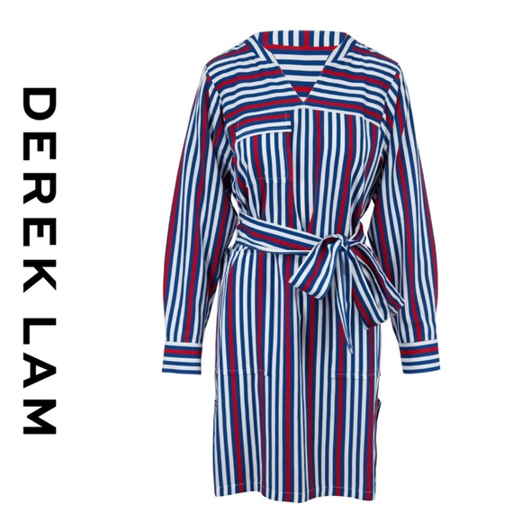 💕SALE💕NWT Derek Lam Red Striped Tie Shirt Dress - Picture 2 of 9